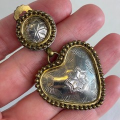 Vintage Heart Earrings Mixed Metal Gold Silver Tone Clip On Statement Elegante