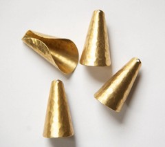 Raw Brass Hammered Cone Pendant or Bead Cap Large (4)