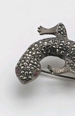 5½” Long Vintage Sterling Silver Marcasite Lizard Gecko Red Eyes Pin Brooch 30g