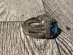 Sz 8 Cushion Cut 925 Ring Blue Topaz Color Stone Sterling Silver Filigree Signed