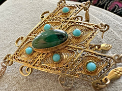 Israel 935 Sterling Gold Eilat King Solomon Filigree Brooch Pendant Necklace 18″