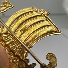 Vintage Signed Norway 925 Enamel Sterling Viking Boat 1.3” Brooch Pin