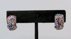 Vintage Cluster Blue Beads Rhinestone Flower Silver Tone Pierced Earrings