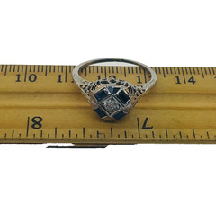 Antique 1920’s Art Deco 18k White Gold Diamond & Sapphire Engagement Ring
