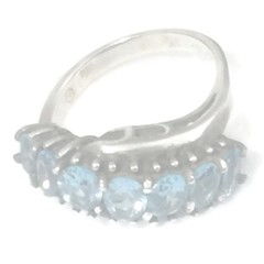 Vintage Blue CZ Ring Band Eternity Sterling Silver Women Cocktail Size 5.50
