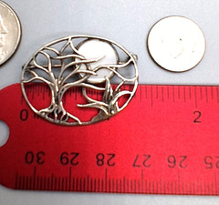 JEZLAINE Vintage Sterling Silver Winter Scene TREE & MOP Moon Open 1.35″ BROOCH