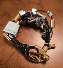 Vintage Signed RLM Soho Studio Multi Black Leather Strand Silver/Gold Bracelet