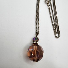 Vtg Smoky Topaz Borealis Crystal Bead Rondelle Pendant Gold Tone Necklace 18″ in