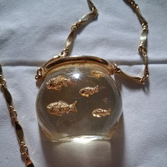MCM Goldtone Lucite Fishbowl Statement Necklace 1950s Clarice Simmons