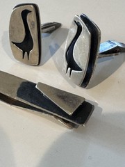 LORE Midcentury Modernist sterling silver CUFFLINKS with TIE BAR — Bird design