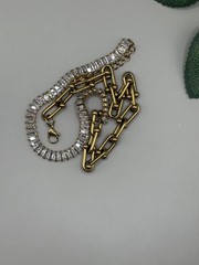Marked 14K Gold Tone Baguette CZ Tennis Paperclip Link Necklace Statement Chain