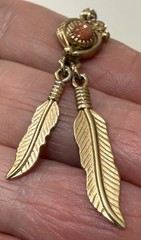 Vintage Southwestern Wm Wheeler WMCO Goldstone Gold Tone Feather Dangle Earrings