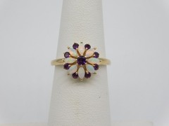SWEET VINTAGE 14K YELLOW GOLD FIERY FIRE OPAL AMETHYST STONE RING SIZE 6