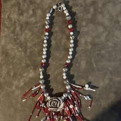 roxsann Multi-strand Glass Heart/Charms Beaded Pendant Chain Necklace Vtg