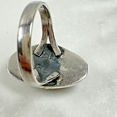 Signed Sterling Silver Turquoise Ring in Elongated Oval Setting – Size 6.25