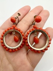 Antique Victorian 835 silver natural red coral screw back Earrings