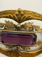 Vintage Sash Pin Brooch Purple Stone Gold Tone Signed George L Paine GLP
