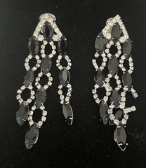Kenneth J Lane 3.5 In Black & Clear Rhinestone Earrings For Repair