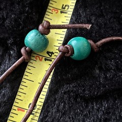 Vintage Engraved/Painted Pendant Strung On 24” Leather Cord-2Wood Beads on Ends