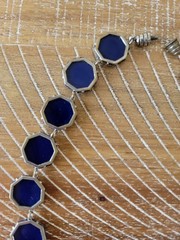 Antique Opaque Navy Blue Octagonal Framed Glass and Marcasite Necklace