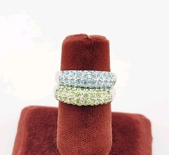 Vtg Ring Set 2pc Sz 9 Green Blue Cubic Zirconia Stackable 18KGE Fashion Jewelry