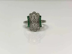 3.2Ct Art Deco Lab Created Diamond & Emerald Engagement 14K White Gold FN Ring
