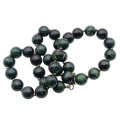 Vintage Green Faux Jade Beaded Necklace with Gold-Tone Spacers, Plastic Choker S