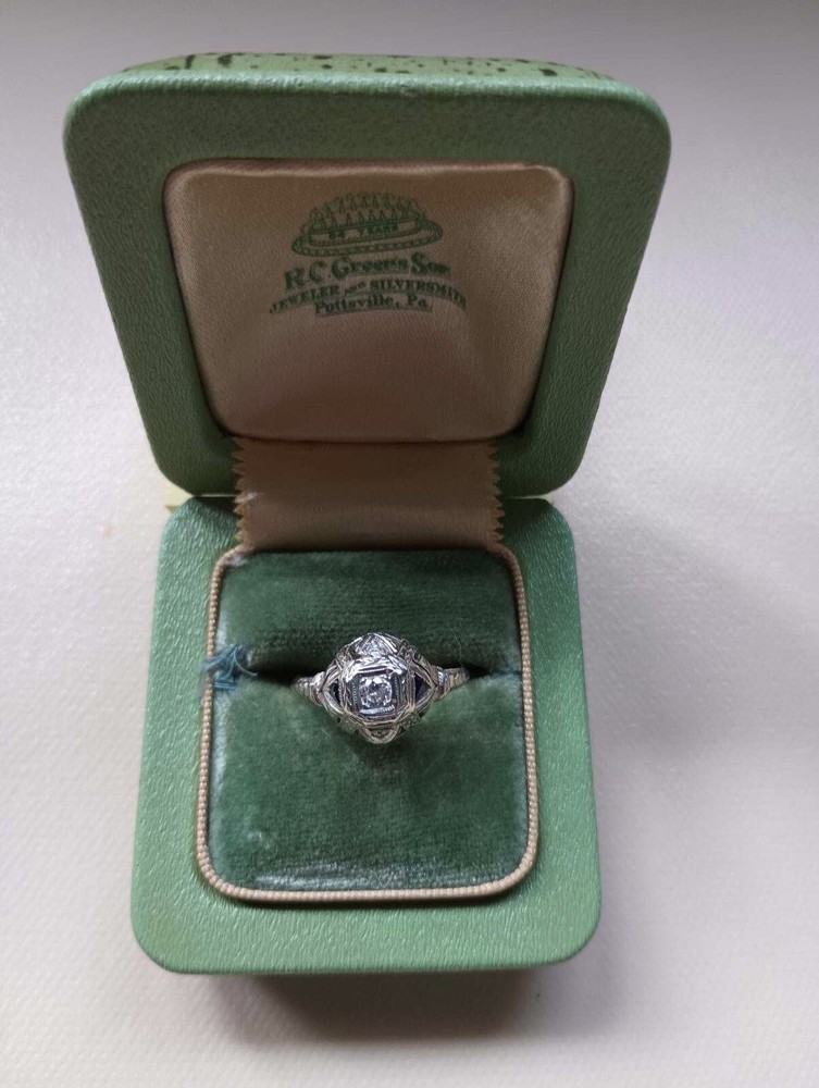 Vintage Diamond Ring 18k White Gold Approx. Size 8 Over 100 Years Old