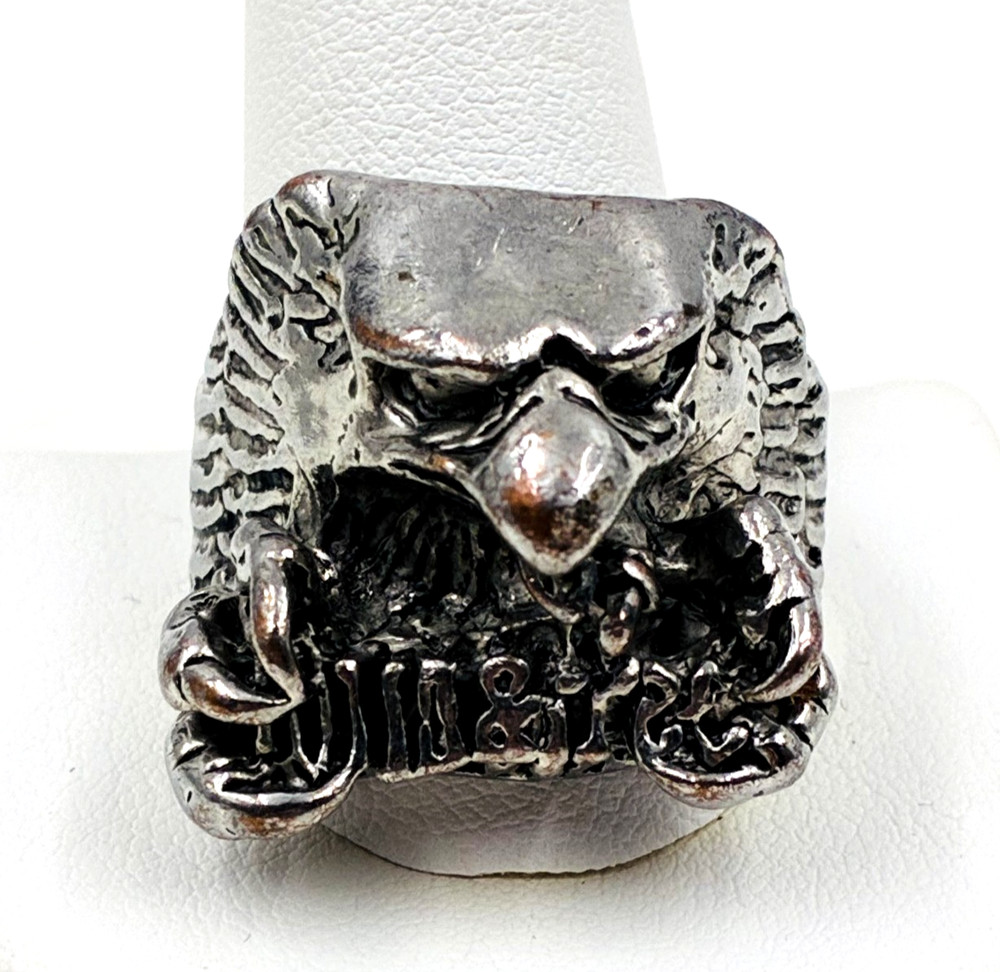 Vintage G&S WILD & FREE Eagle Biker Ring Size 13.5 Silver Tone a282