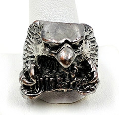 Vintage G&S WILD & FREE Eagle Biker Ring Size 13.5 Silver Tone a282
