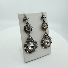 Vintage Gold Tone Filigree Dangle Earrings with AB Crystal Chandelier