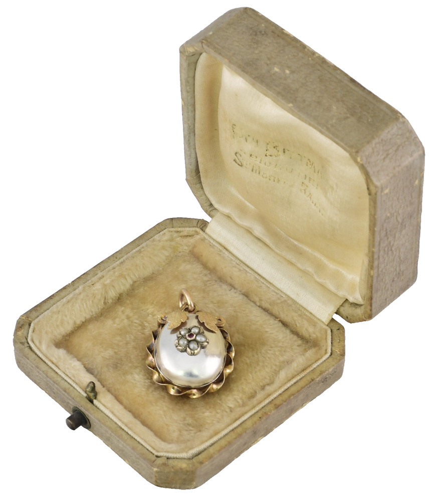 Antique 14Kt Gold – Solid Silver – Natural Pearls – Ruby Locket Pendant
