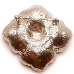 Vintage Brooch Floral Silver-tone Metal Alloy Red Enamel Rhinestone 2″ Diameter