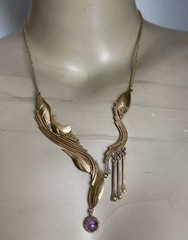 Stunning Vintage Sterling Silver 925/1000 Designer Necklace 19″, Glass cabochons