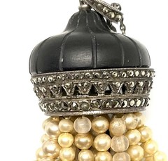 Vintage Art Deco Flapper Faux Pearl Marcacite Tassel 32” Sterling Necklace