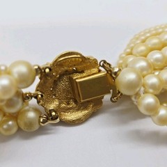 Signed Carolee Vintage Choker Necklace Multi 11 Strand Cream Faux Pearl 17 in