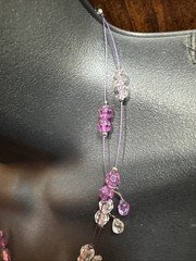 Triple Wire Bead Necklace Pink Purple Faceted Rhinestone Teardrop Dangles Retro