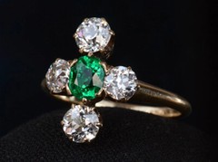 Antique Edwardian Cluster Ring 2.1 Ct Lab Created Emerald 14k Yellow Gold Plated