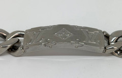 Authentic LOUIS VUITTON Silver Tone MONOGRAM CHAIN BRACELET M62486 w/ LV Box