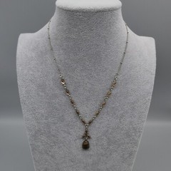 Vintage Brown Cabochon Rhinestone Necklace Y Tear Drop Pendant Nancy & Rise 17″