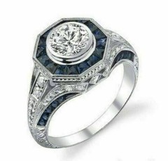 3.50Ct Round Cut Lab-Created Diamond & Sapphire Engagement 925 Silver Ring