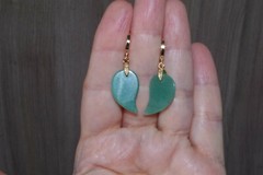 Vintage Genuine 14K GF Green Jadeite Jade Carved Leaf Hoop Earrings