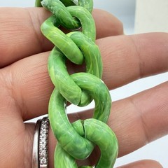 Vtg Marbled Celluloid Link Necklace Faux Green Jade Fancy Clasp
