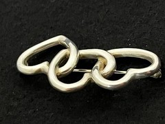 Tiffany & Co Triple Heart Brooch Pin Sterling Silver 925 Open Heart Design 1984