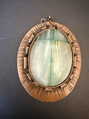 Vintage Egyptian Revival Copper Large Green Onyx Calcite Scarab Pendant 2.5”