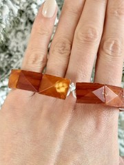 Vintage Natural Cognac Butterscotch Amber Faceted Panel Stretch Bracelet 11g