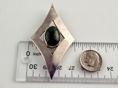 Vintage Signed Artisan Sterling Silver Green Nephrite Cabochon Pendant 13g 2.5In
