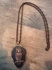 Vintage Bell Trading Post Solid Copper Owl Pendant Rope Chain Necklace