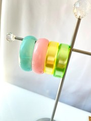 Vintage Stack Iridescent Pastel Bangle Lucite Bracelets Pink Yellow Blue Green