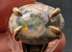 🔥 ANTIQUE 10K GOLD THICK BAND RING BRIGHT GALAXY BOULDER OPAL STONE 8.5 GRAMS